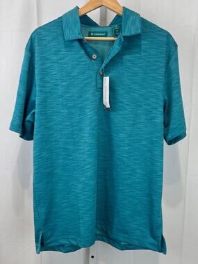 NWT CUBAVERA Short Sleeve Polo Shirt Texture Performance Biscay Bay Blue Green M